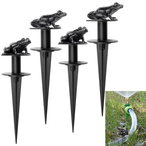 Zealor Gartenschlauchführung aus Metall, dekorative Bewässerungsschlauchführungen, Heringe mit Froschform, Gusseisen, für Rasen, Hof, Außenbereich, Pflanzen, Blumenbeete, 4 Stück
