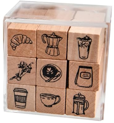 Juanzhiq Niedliche Cartoon Mini Muster 9PCs/Set Holzmarken Kalender Planer Scrapbooking Gewöhnliches Leben Schöne Welt A