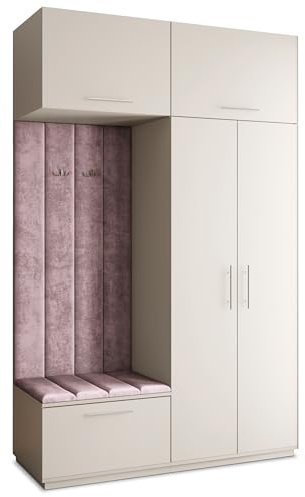 Masseno Flugarderoben Set Rema, Kleiderschrank-Set mit Sitzbank, Garderobenschrank Flur mit 5 Regalböden, Kaschmir