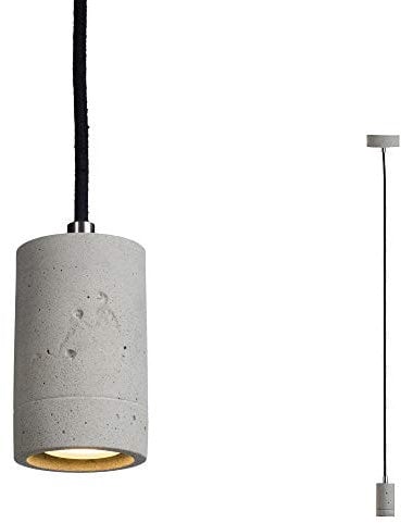 SSC-LUXon Natur Beton Hängeleuchte PIA mit Textilkabel schwarz & Edelstahl Details - mit LED GU10 6W warmweiß Esstischlampe