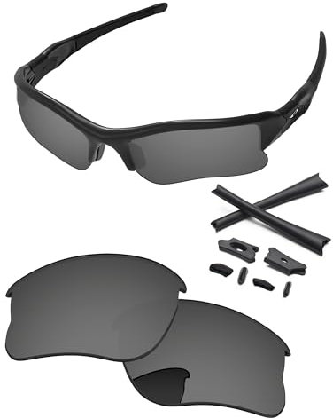 PapaViva Lentes de repuesto y kits de goma para Oakley Flak Jacket XLJ OO9009, Pro+ Negro Cromo Polarizado – Revestimiento Ar, Flak Jacket XLJ