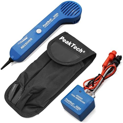 PeakTech P 3434 - Cercafase per cavi e cavi telefonici, con tester di continuità e segnale acustico, morsetti a coccodrillo, RJ45, RJ11, rete LAN, tester per cavi, rilevatore di cavi, Wire Tracker