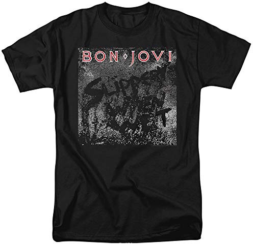Trevco Unisex Bon Jovi Slippery Cover Unisex T Shirt, Black T-Shirt (Pack of 1)