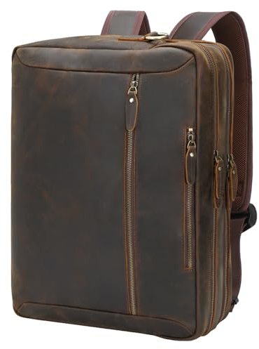 TIDING Umwandelbarer Leder-Aktentaschen-Rucksack, 43,2 cm (17 Zoll), Laptoptasche, Business-Kurier, Dunkelbraun, For 17.3 inch laptop, Retro