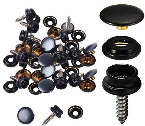 Trimming Shop 15mm Black Screw Press Studs 3 Part Snap Fasteners for Boat Cover, Marine Grade, Awning, Canvas, Fabric, Wood, Furniture, DIY, Leathercrafts, 20pcs