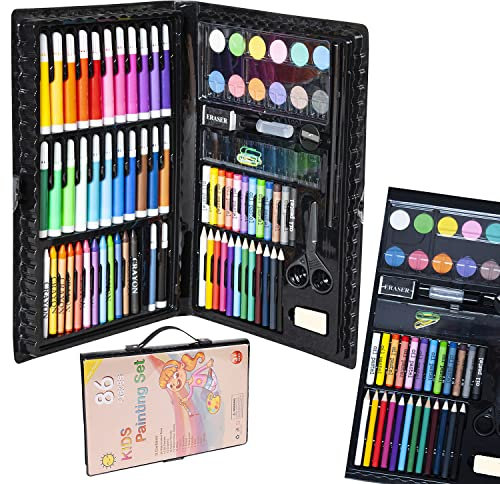 ISO TRADE Komplettes Malset im Koffer für Kinder 86 Einzelteile Mal- und Zeichenzubehör für Anfänger und Profis - Inklusive Buntstiften, Markern, Ölpastellen, Kerzenpastellen, Aquarellfarben 9173