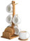 QBLDX Set Tazzina da caffè con Piattino in Ceramica, Stile Semplice Tazza da tè Bianco, Legno Vassoio della Tazza, con Porta Stoviglie in Legno Massello(Size:B)