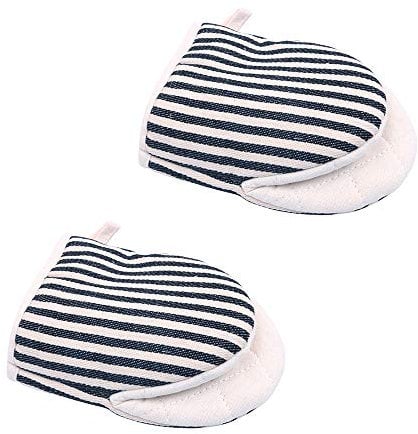 Shiwaki 1 Pair Mini Oven Mitts Microwave Mitts Pot Holder Extreme Heat Resistant Cotton Linen Gloves Surfaces Non-Slip Oven Duckbill Glovess - Black