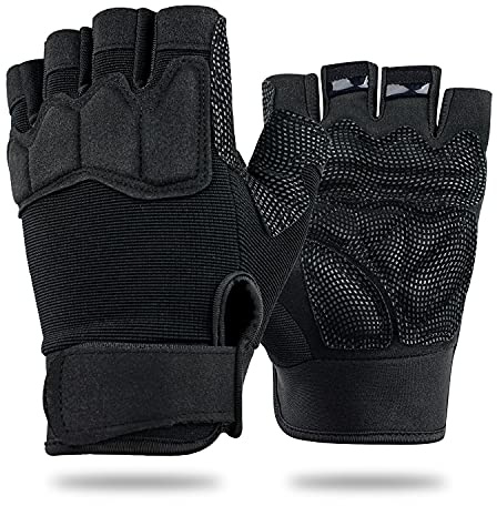 FlORETTO Fingerless Gloves Half Finger Hiking Cycling Driving Motorcycle Climbing Work Gloves Black Large