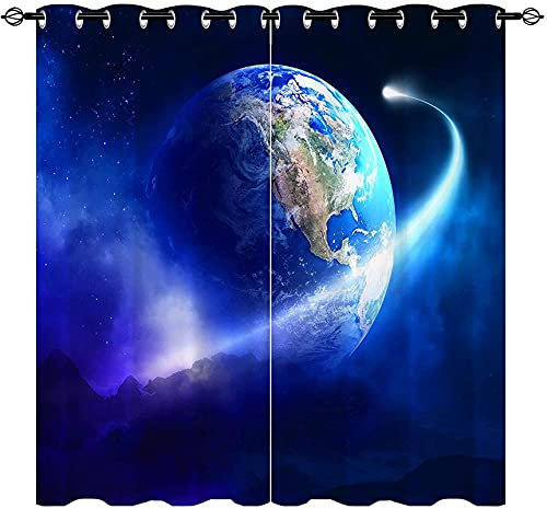 LKCD Vorhänge Für Kinderzimmer Jungen - Weltraum Erde Blaue Galaxie Planet 264X240Cm 2 Stück Kinderzimmervorhänge Mit Ösen, Verdunkelungsvorhang Für Kinderzimmer