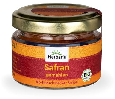 Herbaria Safran gemahlen bio 0,5g im Glas – Bio Safran aus Taliouine in Marokko – gemahlene Safranfäden in Premium Bio-Qualität – Saffron Premium