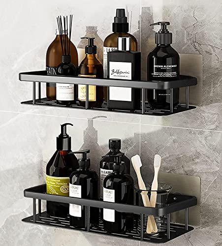 Oududianzi Estanteria Baño, 2 Piezas Estanteria Baño Sin Taladro, Estanteria Ducha, Estanteria Baño Autoadhesivo, Estantes Ducha Pared Sin Taladro Para Baño Y Cocina, para Jabón, Champú - Negro