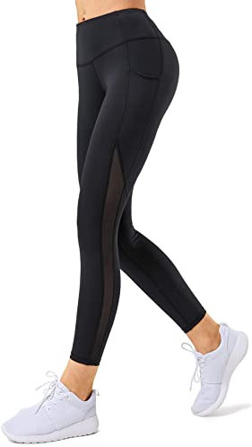 Yvette Yogahose mit Taschen, Bauchkontrolle, Workout, Laufen, Yoga, Leggings für Frauen, schwarz, Groß