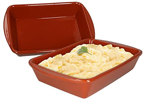 MamboCat 2er Set Ton-Auflaufform I 1 Liter I LxBxH 28,5 x 19 x 5,5 cm I Backform für Aufläufe, Desserts & Co I Mediterran I Glasiert I Unikat Handarbeit I Antike/Vintage I Mittelalter Markt I Wikinger