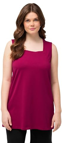 Ulla Popken Damen große Größen Übergrößen Plus Size Longtop, Classic Fit, Carré-Ausschnitt, ärmellos magnolienrot 54+ 807310820-54+