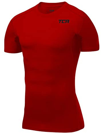 TCA Men's HyperFusion Compression Base Layer Top Short Sleeve Under Shirt - High Risk Red, L