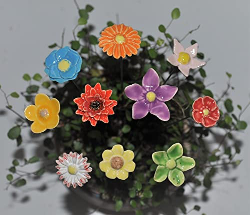 10 Keramikblumen, bunt gemischt: Ca. 2,00-3,50 cm von SylBer-Ceramics aus Markkleeberg (Als Geschenk bestens geeignet.)