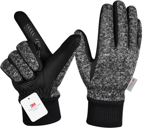 Winter Gloves for Men Women,-10°F 3M Thinsulate Thermal Coldproof Touchscreen Warm Gloves,Anti-Slip Road Bike Cycling Gloves for Skiing Biking Running Hiking Driving-Dark Grey-XL