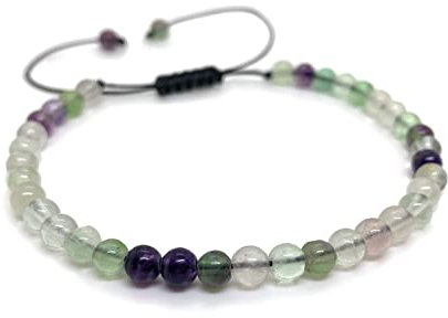 CharpauS Edelstein Armband - kleines Perlenarmband (Perlen: 4 mm) - Naturstein - verstellbar (verschiedene Steine wählbar) (Fluorit)