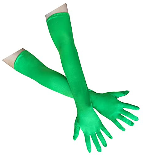 AUSUAYA GB-WL-G1 - Guanti lunghi da donna, in raso, lunghezza al gomito, per feste operistiche e Halloween, guanti da principessa, Verde lime, Etichettalia unica