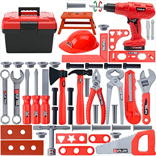 Kids Tool Set, 55 Pcs Kids Tool Set Pretend Play Toys with Box and Electronic Toy Drill, Toy for Toddler Boys Girl Kid Child Ages 3+
