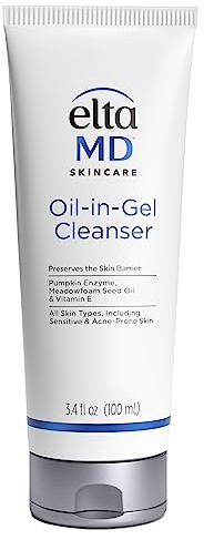 EltaMD Oil-In-Gel Facial Cleanser, Daily Gentle Face Cleanser, Removes Long-Wear Makeup, Sunscreen, and Sweat, Cleansing Oil For Face, 3.4 oz Tube