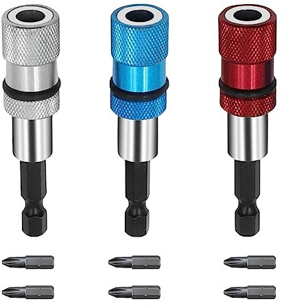 Sixfolo 9Pcs Porte-Embouts Magnétique 1/4 66mm Hex Tige Porte-Embout de Tournevis Magnétique Porte Embout Visseuse a Choc avec Embouts PH2 pour Dégagement Rapide de Foret et Tournevis(3 Couleur)