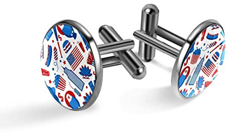 Manschettenknöpfe für Herren Männer,New York USA-Elementmuster klassische Manschettenknöpfe schwarz für Anzug, Hemd, Hochzeit, Geschäft, Geburtstag, Schmuck, Geschenk