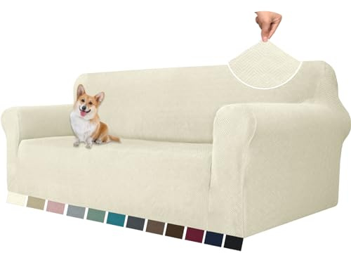 YSTELLAA Funda Sofa 3 Plazas con Reposabrazos, Beige | Ajustables Fundas De Sofa Elasticas, Lavables, Jacquard, Universales, Antiarañazos, Gruesa, Antideslizante, Para Sala