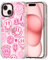 MOSNOVO Case for iPhone 15, [Buffertech 6.6ft Military-Grade Drop Protection] [Anti Peel Off Tech] Clear TPU Bumper Phone Case Cover Design - Pink Dripping Smiles Positivity Radiate Face