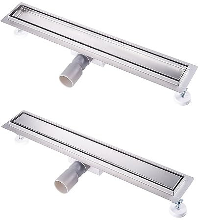 Kasloglow Caniveau de douche 60 cm - Kit complet - En acier inoxydable - Caniveau de douche extra plat à carreler avec filtre à cheveux et arrêt anti-odeurs - Longueur 30 à 100 cm - Pour douches au