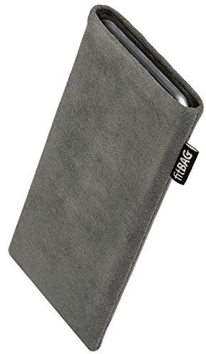 fitBAG Classic Grau Handytasche für Apple iPhone 15 Tasche aus original Alcantara mit Microfaserinnenfutter | Hülle mit Reinigungsfunktion | Made in Germany
