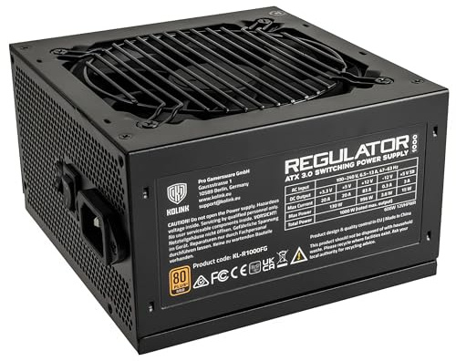 Kolink Serie Regulator PSU, 80 Plus Gold, ATX 3.0, voll modular, PCIe 5.0, 12VHPWR, 100% japanische Kondensatoren, 140mm, 1000W