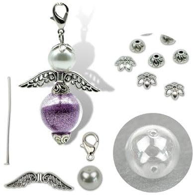 Chiaras's Engelshop 3x Bastelset Schutzengel Glasperle zum Befüllen Anhänger Charms Hohlperle Engel Perlenengel