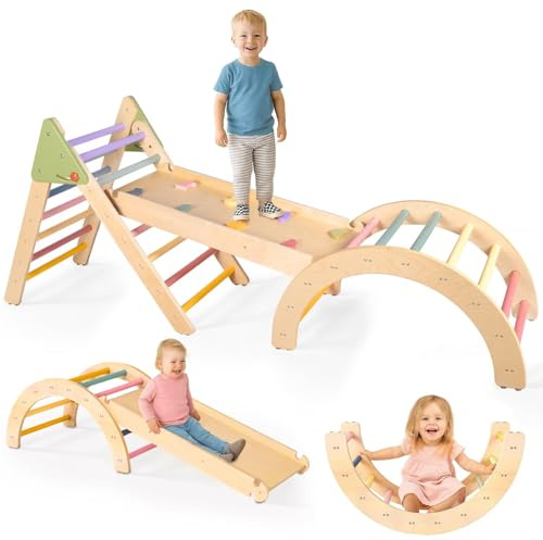aiwo Pikler Triangle Set Montessori Toddler Climbing Toys for 1-3 Year
