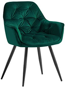 AINPECCA Dining chairs with Velvet Thick Padded Upholstered Kitchen Tub Chair Armchair with Backrest Metal Legs Living room Reception Leisure Chairs for Bedroom Lounge Office(Green,1)