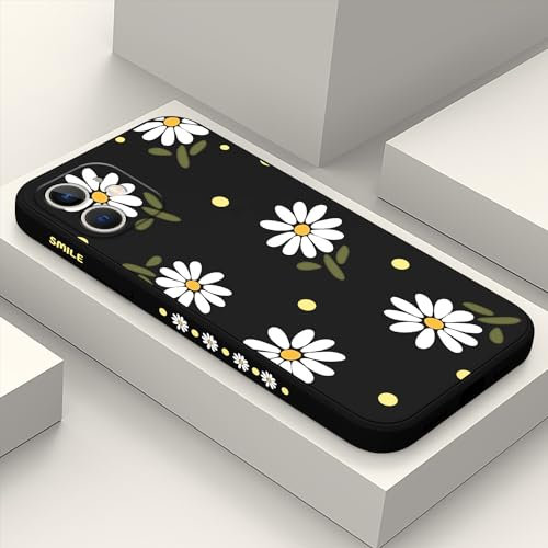 LEECG für iphone 12 Hülle Blumenmuster Design Anti Kratzer Weiches Silikon Handyhülle iphone 12 6,1 Zoll-Gänseblümchen Schwarz