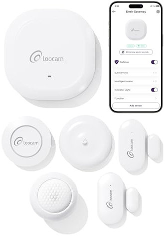 Loocam Smart Home Security Alarm System, 6 Piece Kit, Zigbee Connection, APP Remote Control, Easy Installation, 2 Door and Window Sensor, 1 PIR Motion Detector, 1 Smart Button, 1 Water Detector, 1 Hub