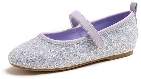 Feversole Girls Cute Dress,Ragazze Mary Jane Strap Scarpe Basse Ballerine da Principessa Scarpe da Scuola Piatte Lilla Lucido 33 EU