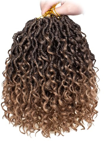 Mscat 8 Packs 10 Pouces Goddess Locs Crochet Cheveux Courts Bohémiens Pré-Bouclés Ombre Hippie Locs avec Extrémités Bouclées Extension (14 Mèches/Pack T27#)