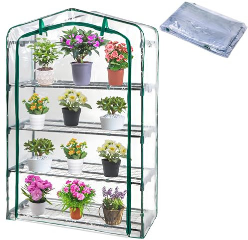 Copertura di ricambio extra larga per serra a 4 livelli, 160 x 101 x 48 cm, in PVC trasparente, con porta arrotolabile con cerniera, per piante e fiori (telaio non incluso)