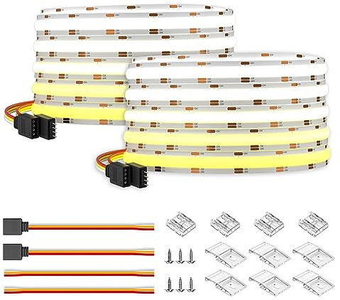 BTF-LIGHTING FCOB COB FOB Flexibel High Density CCT LED Streifen 2x5M 640LEDs/m DC24V 14W/M Abstimmbar 3000K-6000K CRI>90 Dimmbares verformbares LED-Lichtband für DIY Innendekoration(Nur Streifen)