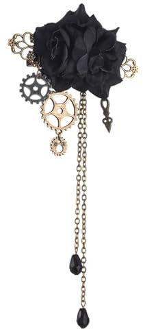F Fityle Broche Steampunk avec Glands, chaîne, Fleur, Accessoires pour Cheveux, Bijoux, épingle de Costume pour Chapeau, Chemises, Cadeau, Noir