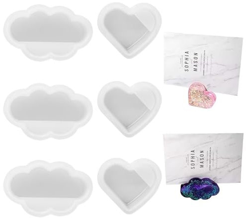 Rebanky 6 Pezzi Stampo Cuore per Resina Epossidica, Stampo Silicone Forma di Nuvola Trasparente Forma Stampo Silicone Cuore Resina Stampo a Nuvole in Resina per Fai da Te, Biglietti da Visita