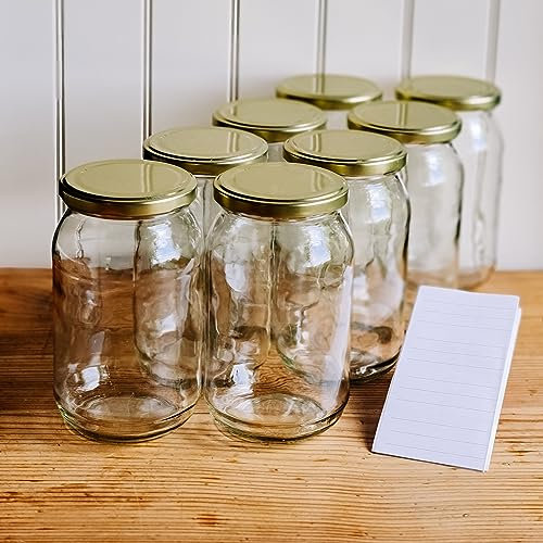 OOPS TOYS 900 ml Einmachgläser mit schraubdeckel mit Deckel Gold 48 Stk. - Einweckgläser mit Etiketten - Schraubgläser mit Deckel - Einmachglas groß - gläser (48 Stk.)