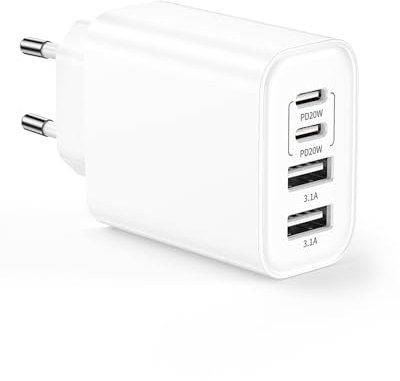 Netzteil USB C Mehrfach, 40W 4-Port USB C Ladegerät USB C Power Adapter PD 3.0 und QC 3.0 Schnellladegerät USB-C und USB-A Handy Ladegerät für iPhone 16 15 14 Pro Max 13 12 11 SE 2020 XS XR 8, Samsung