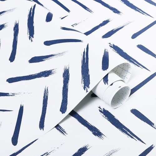 Fiula Peel and Stick Wallpaper Geometric Pattern Wallpaper Self Adhesive Wallpaper Blue and White Sticky Back Vinyl Wrap Waterproof Bathroom Wallpaper Furniture Sticker Bedroom Living Room 44CMx10M