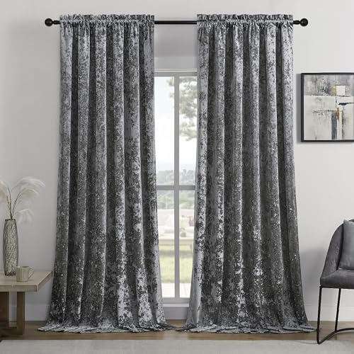 SMILETIME Graue Pannesamt-Vorhänge, 132,1 x 243,8 cm, Stangentasche, luxuriös, wärmeisoliert, schalldichte Vorhänge, weich und langlebig, lichtfilternde Fensterbehandlungen für Wohnzimmer,