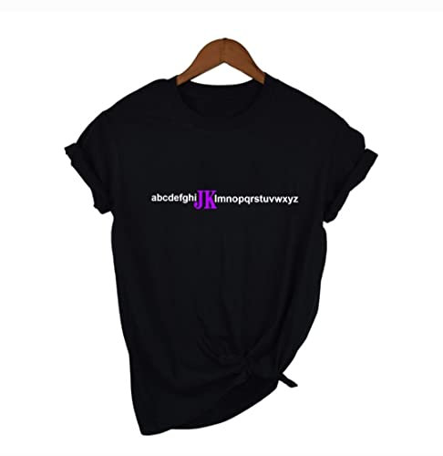 KPOPIRUDA T-Shirts für B-TS Frauen Ärmel JK Letter Printed T-Shirt Jungkook Merchandise für Kpop Merch, Schwarz, Klein
