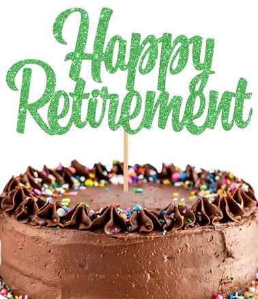 Happy Retirement Cake Topper - Glitter Green Retirement Party Cake Decorations, Picks for Retired Cake Smash Decor, Happy Retirement Sign Cake Top Photo Booth Props (Green)